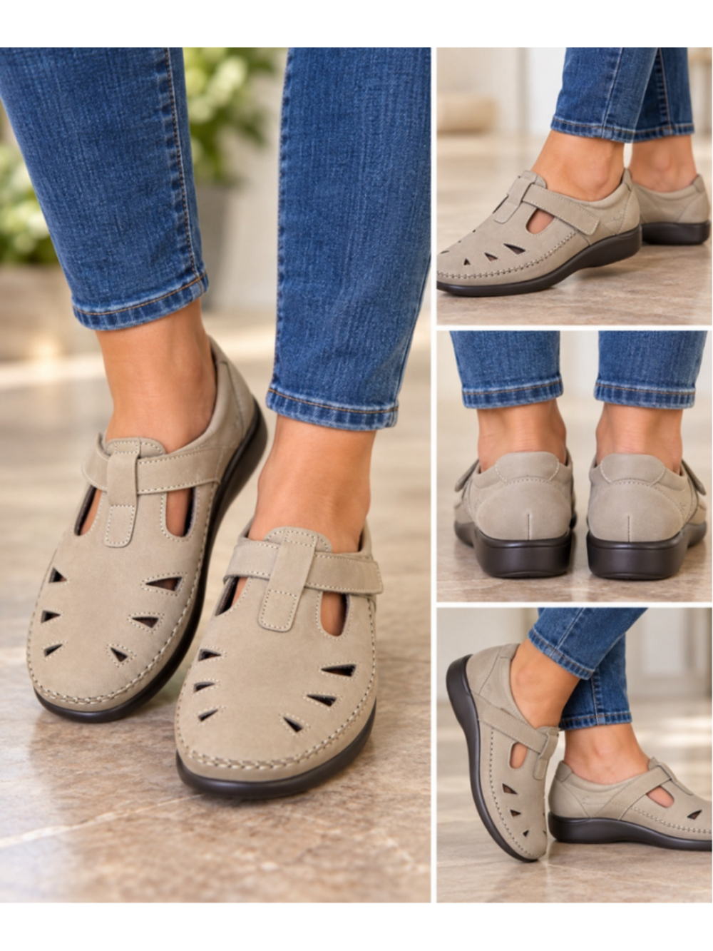 SAS Tripad Comfort Mary Jane Walking Shoes Beige Nubuck Leather 6M USA